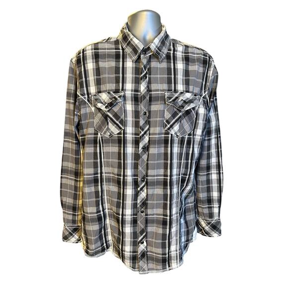 BKE Other - BKE Black and Gray Plaid Western Wear Long Sleeve Snap Front Shirt Size XL